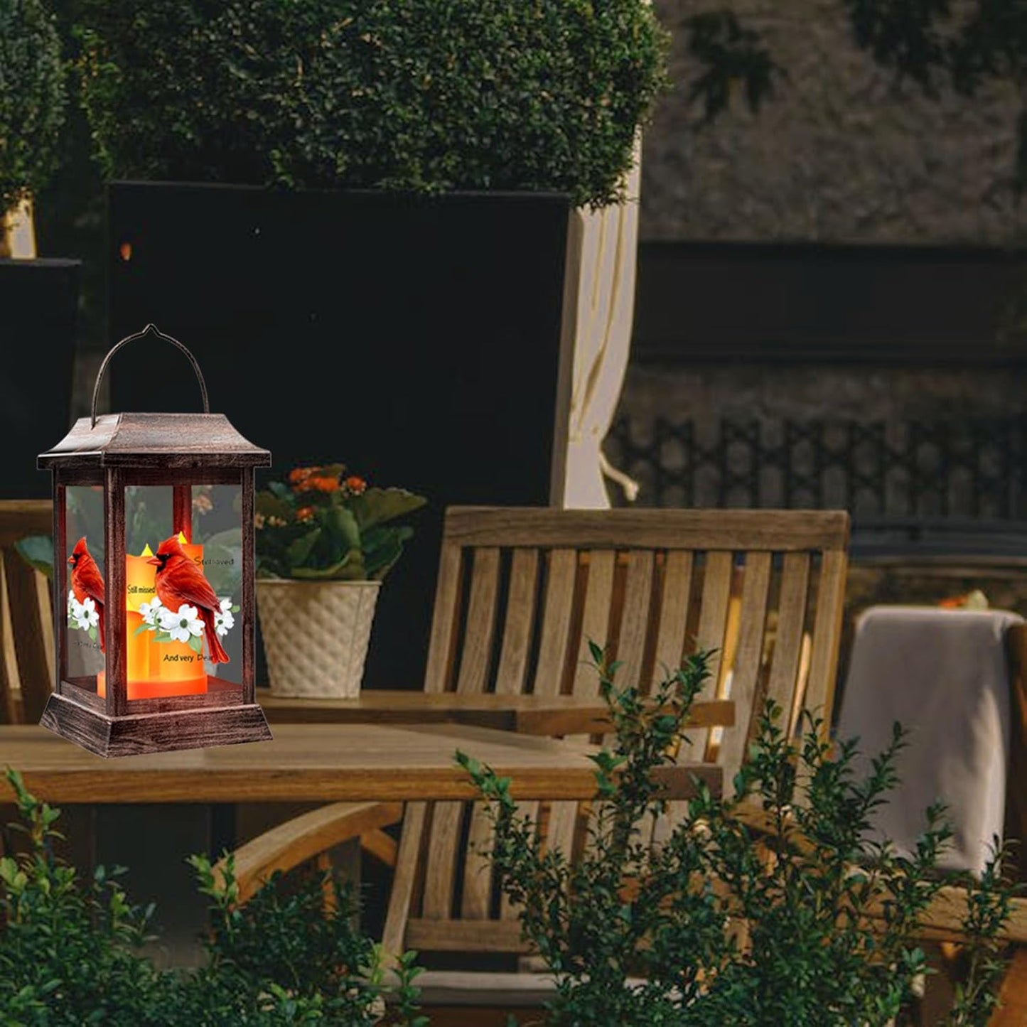 Solar Lanterns Outdoor Hanging Lanterns, Metal with Glass Cardinal Solar Lights, Waterproof Decorative Lantern Garden Decor for Outside Table Patio Yard, Memorial Gifts Grave Decorations for Cemetery-VerdiqueGarden