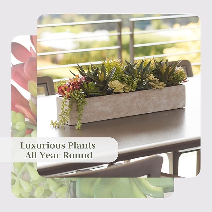 Oblong Faux Succulent Arrangement, 27" Premium Artificial Indoor Plant Enhances Interior Design, Display on any Surface in Your Home Adding an Inviting Touch of Nature, Natural Planter Pot Included-VerdiqueGarden