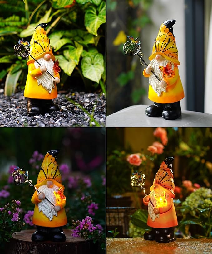 Solar Gnome Outdoor Statues for Garden: Outside Decor with Warm Lights Clearance for Yard Art Lawn Ornaments Porch Patio Balcony - Birthday Gifts for Grandma Mom Women-VerdiqueGarden