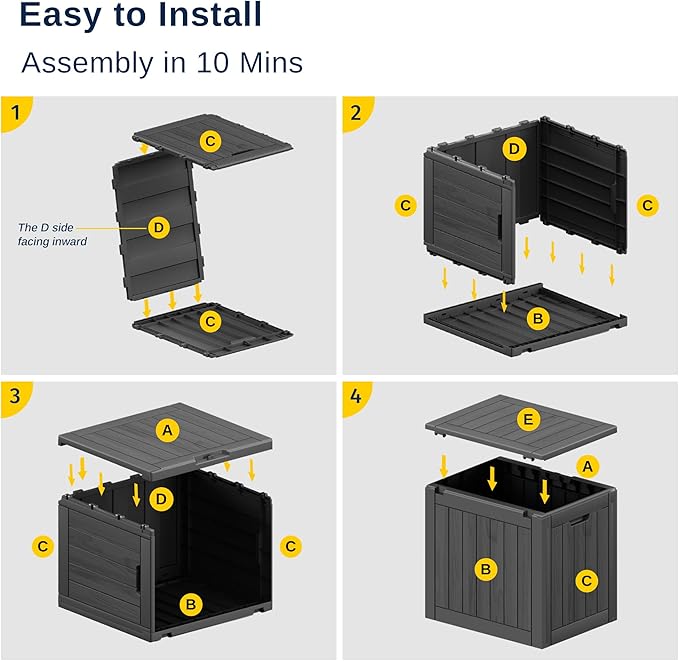EAST OAK Outdoor Storage Box, 31 Gallon Deck Box, Waterproof Resin Storage Bin for Patio Cushions, Gardening Tools, Accessories, Lockable, UV Resistant, Black-VerdiqueGarden