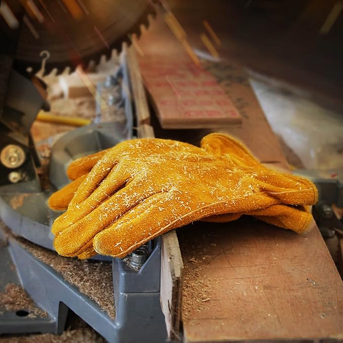 OZERO Leather Work Gloves Flex Grip Tough Cowhide Gardening Glove for Men and Women (Gold With Mesh Lining (1 Pair), X-Large)-VerdiqueGarden