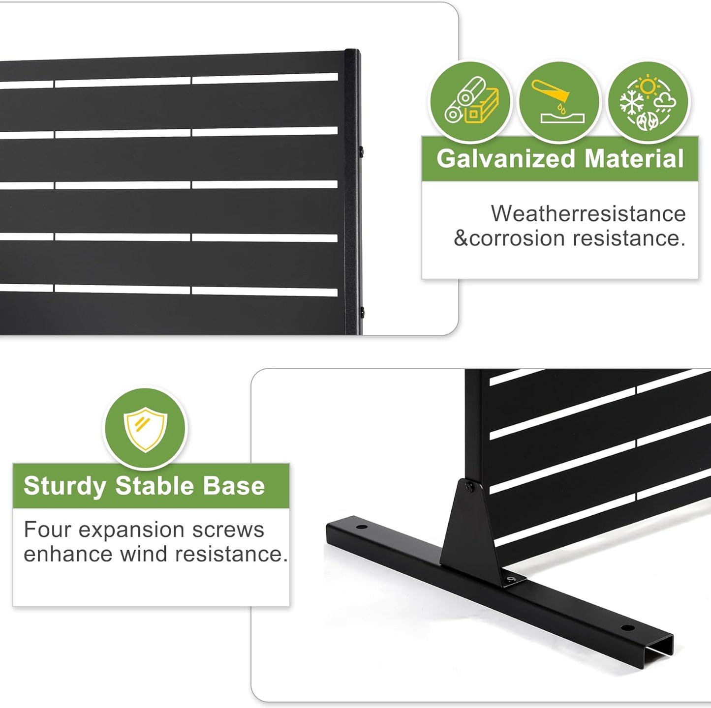 Metal Privacy Screen Outdoor 72" H×44" W,Freestanding Decorative Privacy Screen for Balcony Yard&Garden,Privacy Fence Black&Louvered(5 Panels)-VerdiqueGarden