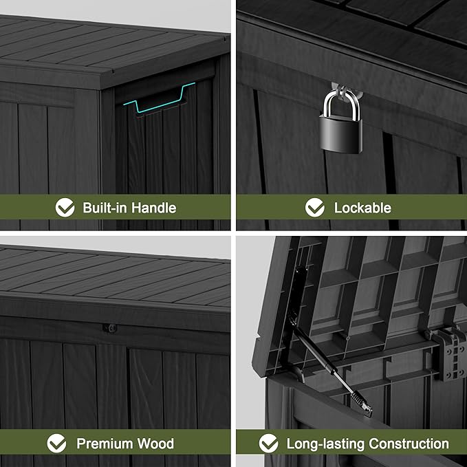 120 Gallon Waterproof Outdoor Storage Box,Resin Deck Box,Lockable Outside Storage Box Container for Patio Furniure,Garden,Tools (120 Gallon,Black)-VerdiqueGarden