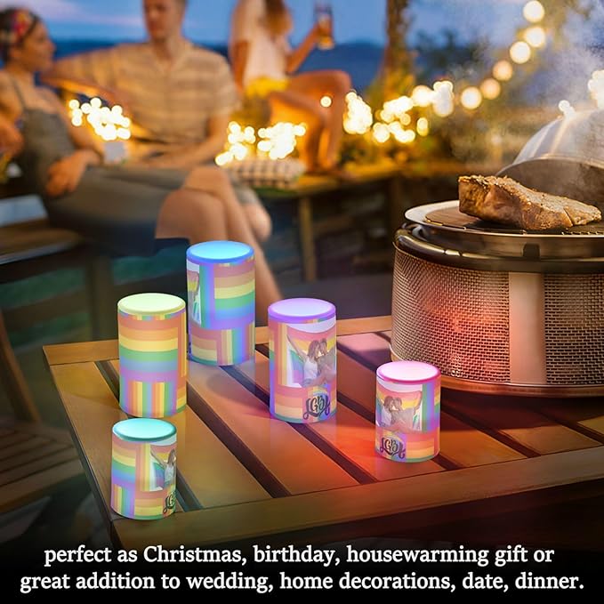 Vdsrup Flameless Candles Set of 2 LGBT Custom LED Candles with Timer Battery Operated Personalized Candle Lights Flickering with Remote for Home Bedroom Decor-VerdiqueGarden