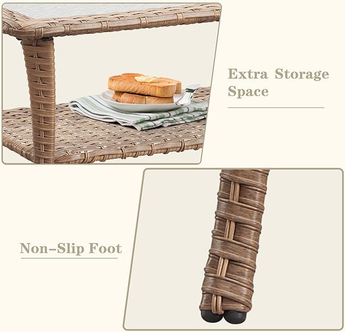 Wicker Outdoor Furniture Patio Furniture Set - 6 Piece Patio Conversation Set with Swivel Rocker Chairs, Rattan Sofa, Ottomans and Coffee Table, Beige Cushion-VerdiqueGarden