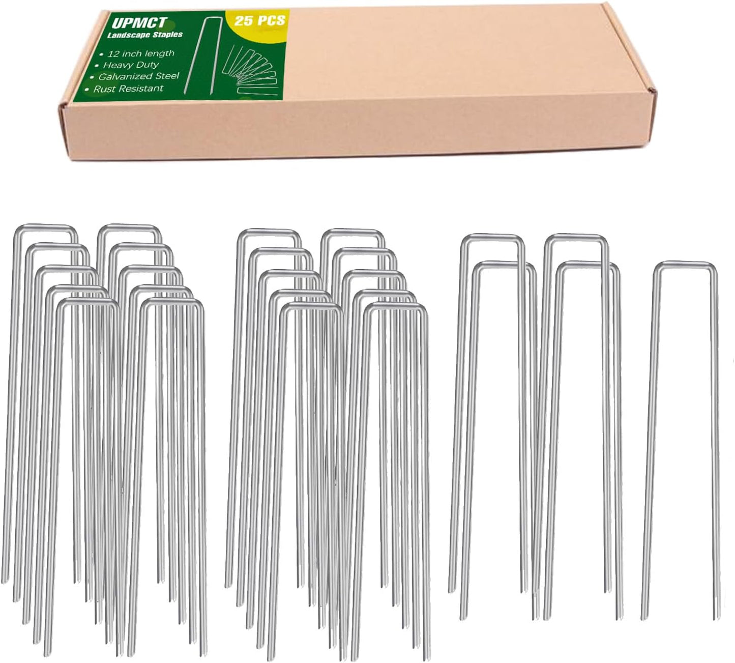 12 Inch Galvanized Garden Landscape Staples Stakes, 25 50 100 PCS Anti-Rust Garden Staples U-Shaped Landscape Pins for Secure Lawn Fabric (25, 12 Inch)-VerdiqueGarden