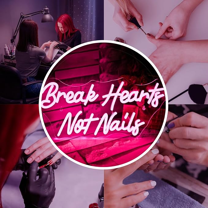 Break Heart Not Nails Neon Sign for Wall Decor,Neon Light Pink LED Neon Light for Bedroom Nails Salon Beauty Room Shop Decoration Gift-VerdiqueGarden