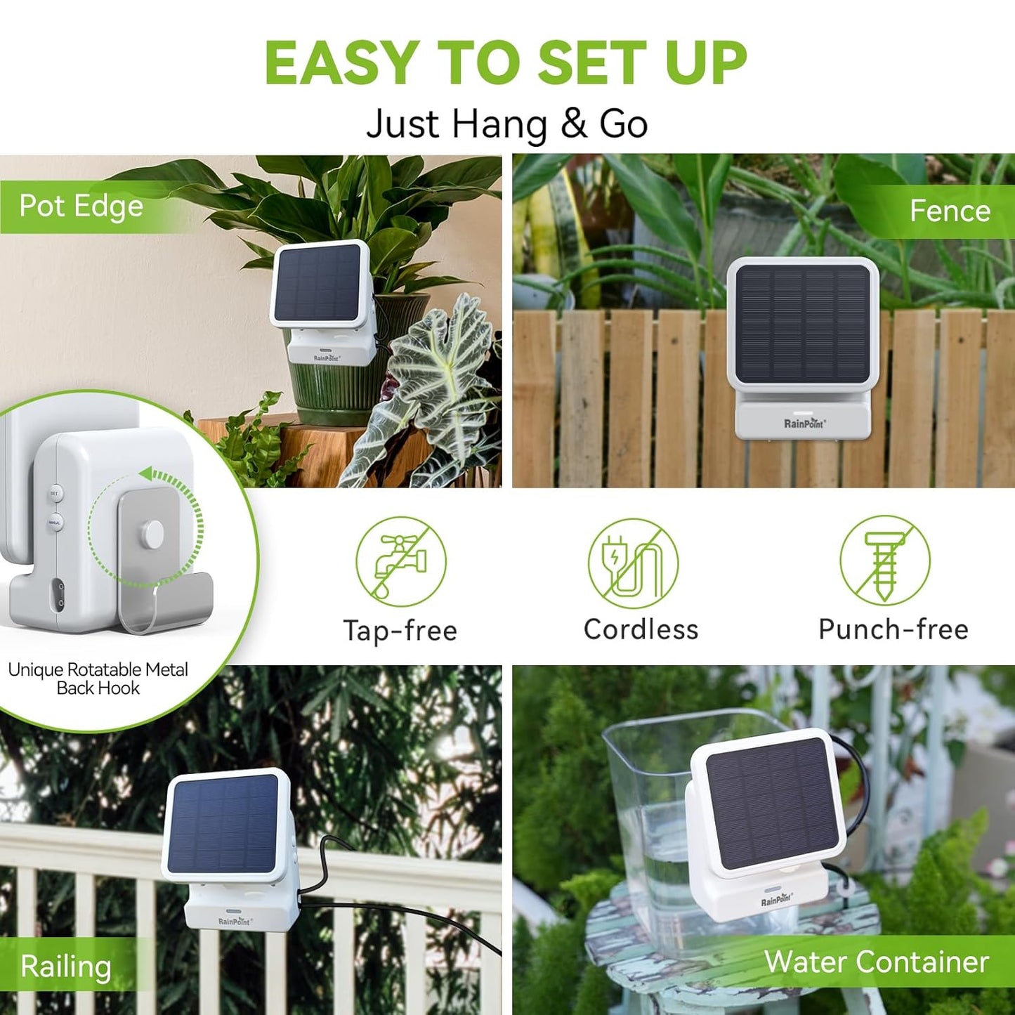 RAINPOINT Smart WiFi Solar Automatic Plant Watering System for House Potted Plants, Up to 20 Plants Expert Dripline Layouts Vacation Self Watering Drip Irrigation Pump Device Kit Indoor/Outdoor Garden-VerdiqueGarden