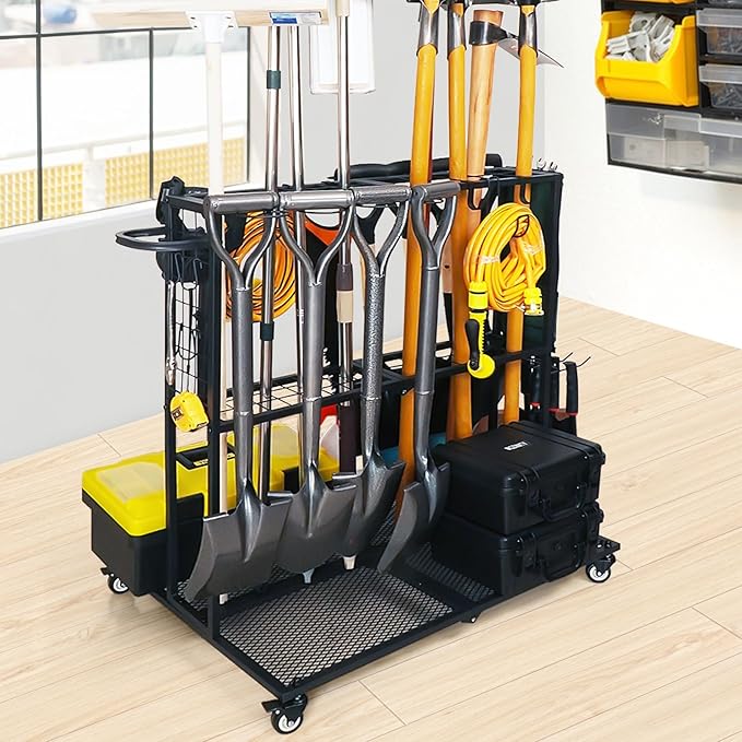 Garden Tool Organizer - Heavy Duty Garage Storage and Organization with Wheels - Large Garden Tool Storage Holder for Lawn Yard Patio Shed,Garage Shovel Rack-VerdiqueGarden