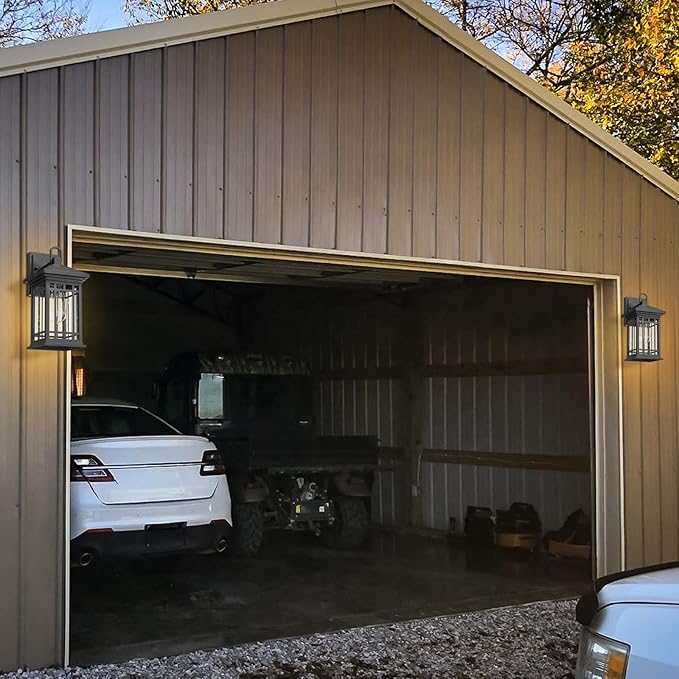 Outdoor Porch Lights Wall Mount, 2 Pack 12.4 Inch Outdoor Wall Lantern With E26 Sockets & Seeded Glass, Classic Exterior Lighting Fixtures, Waterproof Black Porch Light Fixtures For House, Garage-VerdiqueGarden