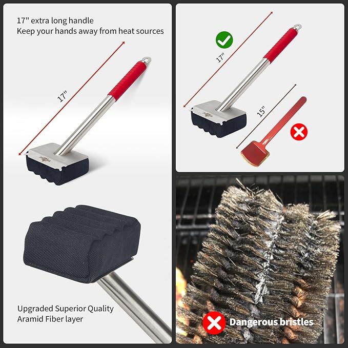 Grill Brush Bristle Free,Unique Wave pad for Cast Iron/Stainless-Steel Grates, (Only Replaceable Cleaning Head No Grill Brush)-VerdiqueGarden
