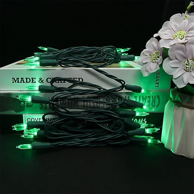 Green LED Christmas Lights - 35 Count Green Christmas String Lights for Small Tree, Crafts, Indoor and Outdoor St. Patrick's Day Decorations, 11 Feet Same Color Wire, UL Certified, Connectable-VerdiqueGarden