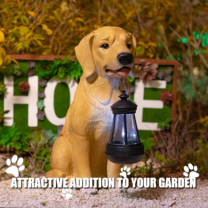 Garden Dog Statues Outdoor Decor, Solar Lights Outdoor Statue Garden Decorations Solar Dog Ornaments for Patio, Lawn, Yard Art Decoration, Housewarming Garden Gift-VerdiqueGarden