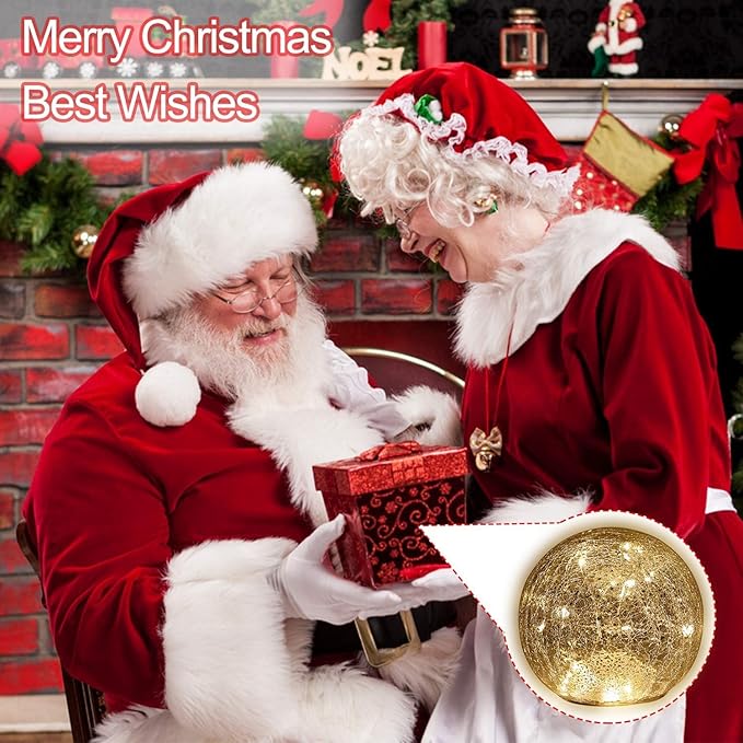 Mercury Crackle LED Glass Globe Ball Lamp with Timer, Battery Operated Night Light for Girls, Birthday, Halloween,Christmas - Decorative Gift for Home Warm White (with Timer)-VerdiqueGarden