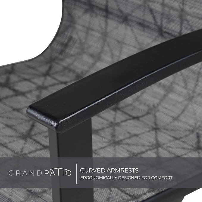 Grand patio Outdoor Swivel Dining Chairs Set of 2, 360 Degree Mesh Sling Rocker Sets for Deck, Garden Backyard, Black & Grey Plaid-VerdiqueGarden