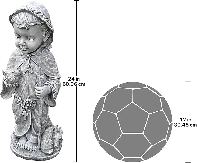 Design Toscano Baby Francis of Assisi Animal Patron Religious Garden Statue, Large Size, 23 inches tall, Cast Stone Resin, Gray Stone Finish-VerdiqueGarden