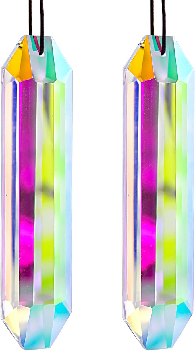 HDCRYSTALGIFTS 2PCS 5" Large Crystal Sun Catcher Prisms for Windows Indoor, AB Colored Hexagone Hanging Crystals Suncatchers, Rainbow Maker for Christmas,Patio,Chandelier,Garden Ornaments-VerdiqueGarden