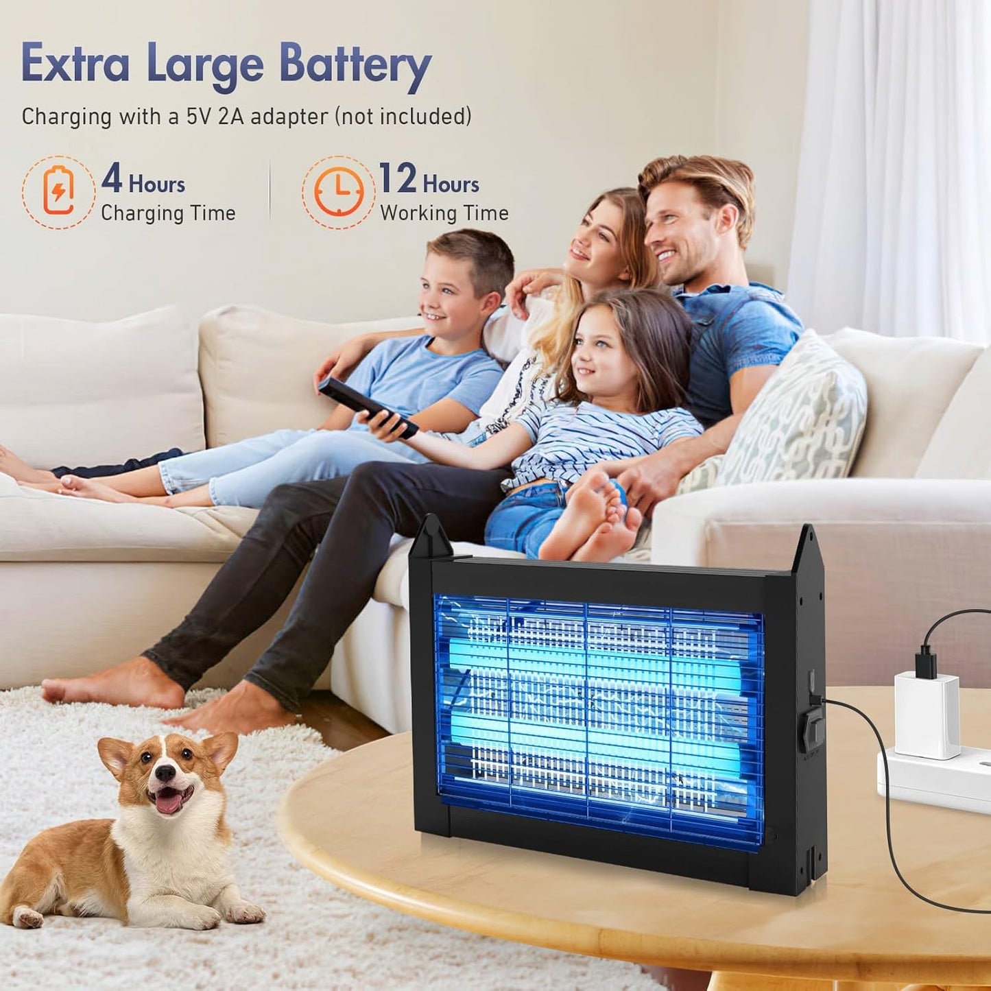 Solar Bug Zapper Outdoor, Jinyeda 4500V Rechargeable Mosquito Zapper 4000mAh Battery, Detachable Solar Panel, Waterproof Mosquito Killer, Cordless Fly Insect Zapper for Indoor Patio Garden Camping-VerdiqueGarden