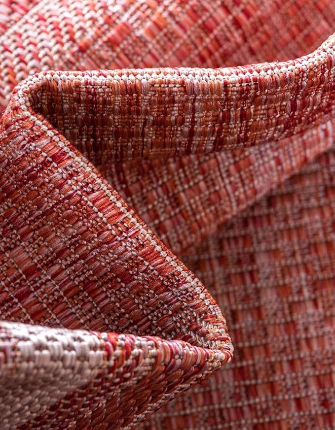 Unique Loom Outdoor Border Collection Area Rug - Soft Border (2' x 8' Runner, Rust Red/ Ivory)-VerdiqueGarden
