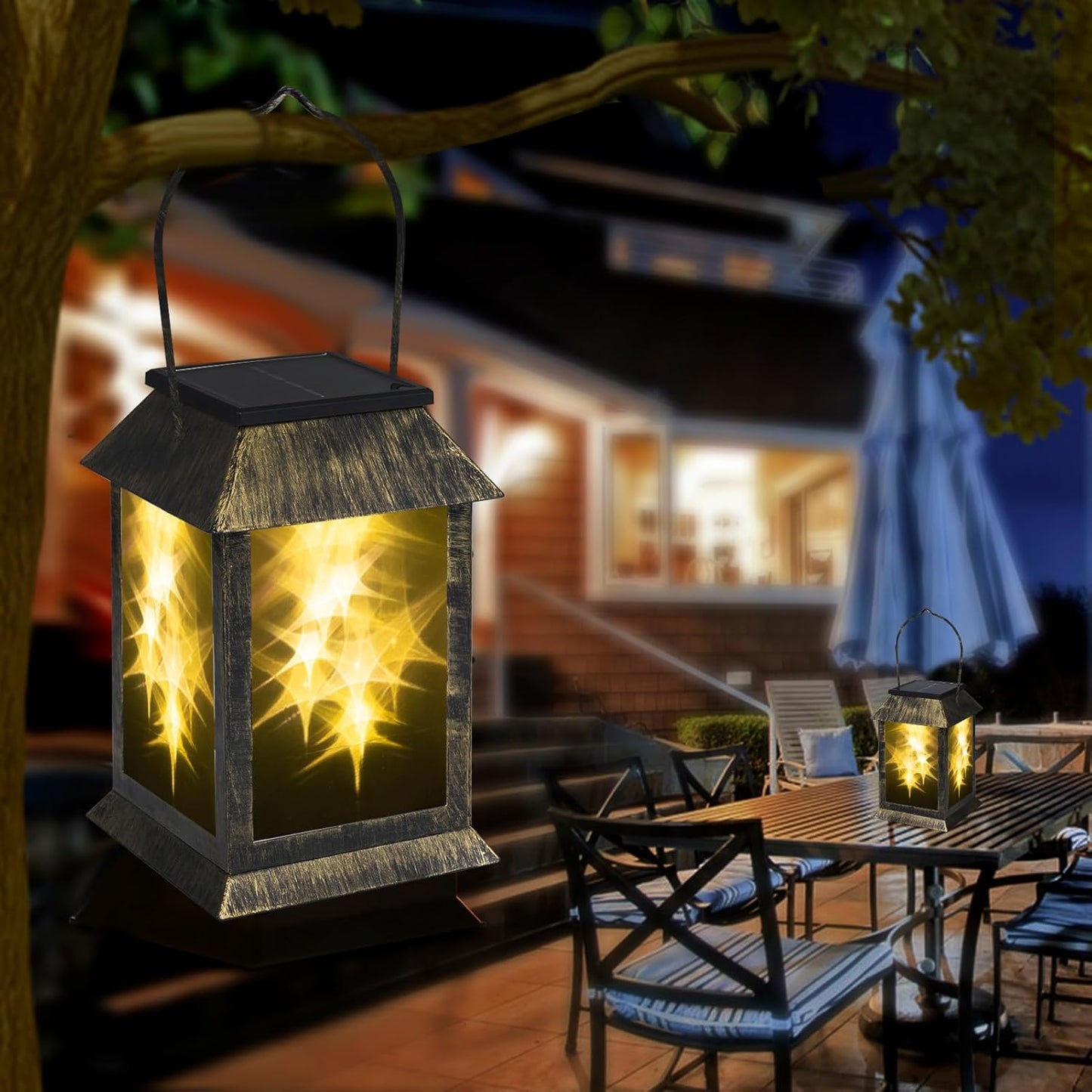 2 Packs Solar-Powered Outdoor Lanterns Vintage Garden Decorative Light Auto Dusk to Dawn Hanging Lantern Warm Glow Courtyard Landscape Lights IP54 Waterproof-VerdiqueGarden
