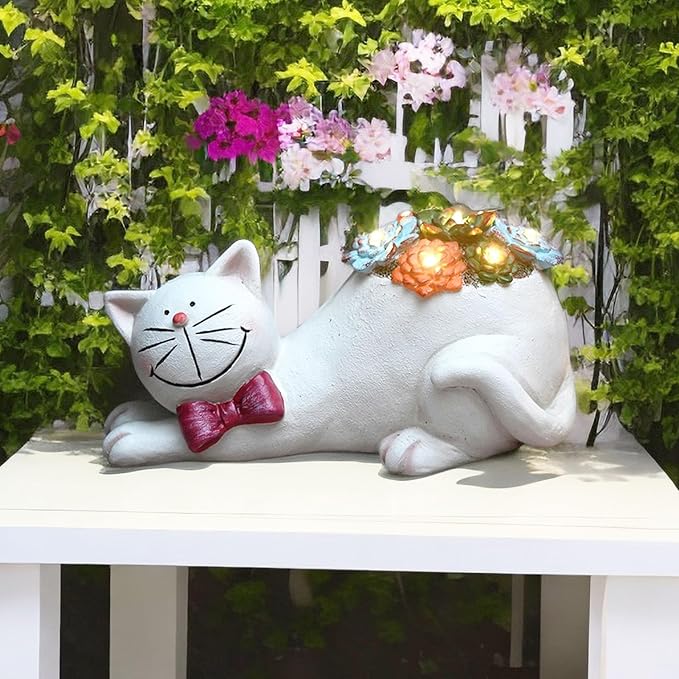 Cat Garden Figurines Outdoor Decor Solar Statue with LED Lights for Patio Lawn Yard Art Decoration Housewarming Garden Gift-VerdiqueGarden