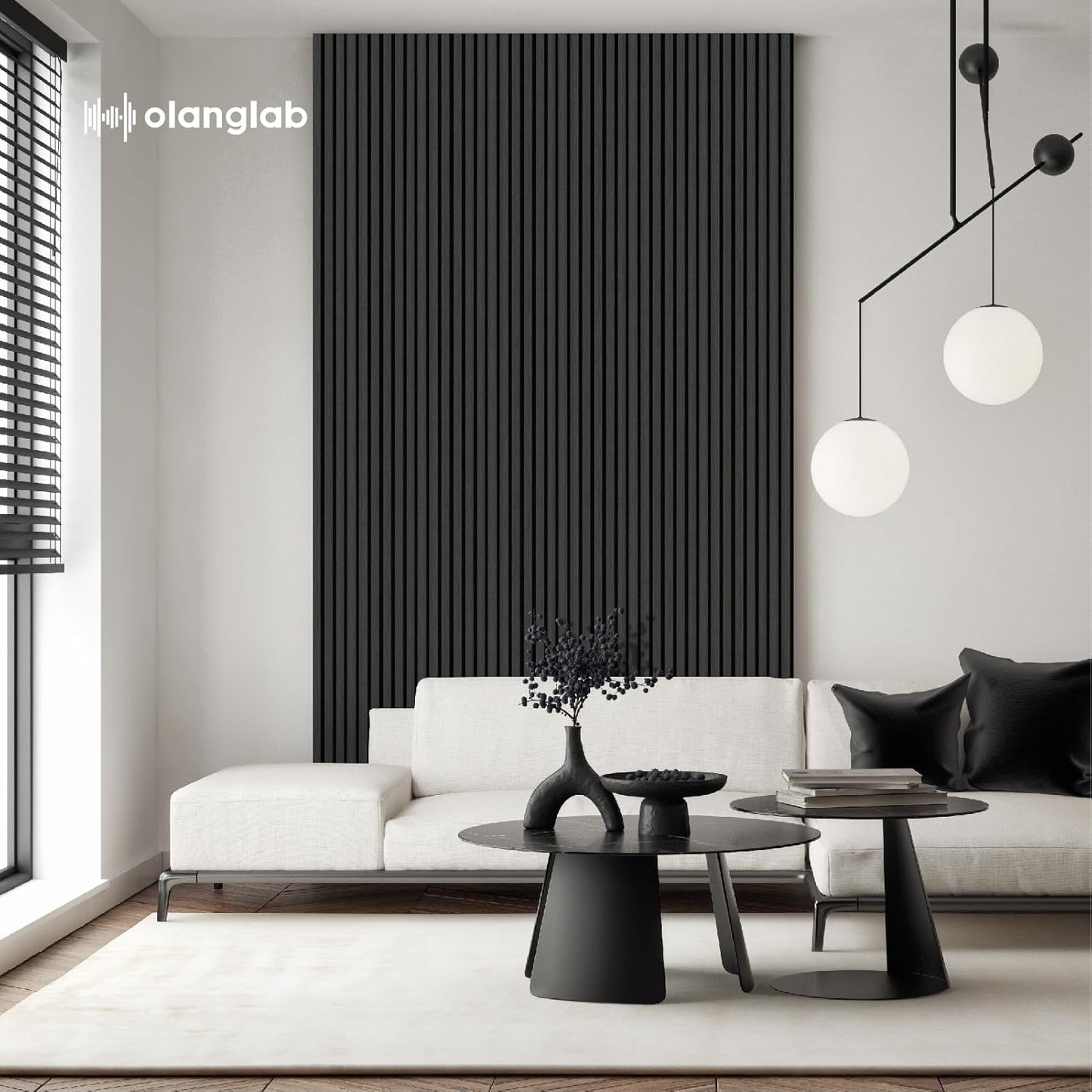 Olanglab Wood Slat Wall Panels, Wooden Acoustic Wall Panels, 94.5"x12.6" Each 3D Wall Panels for Interior Wall Decor, 4 Pack in Total 94.5"x50.4" (Matte Black)-VerdiqueGarden