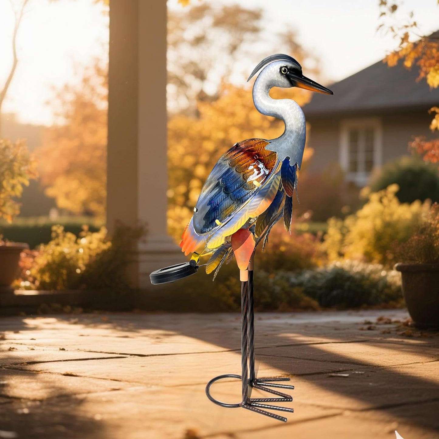 HONGLAND Solar Heron Metal Crane Statue Garden Heron Sculpture, Glass Outdoor Crane Yard Art Coastal Ocean Bird Decor 24 Inch Lawn Ornament for Backyard Porch Patio Decor(Purple)-VerdiqueGarden