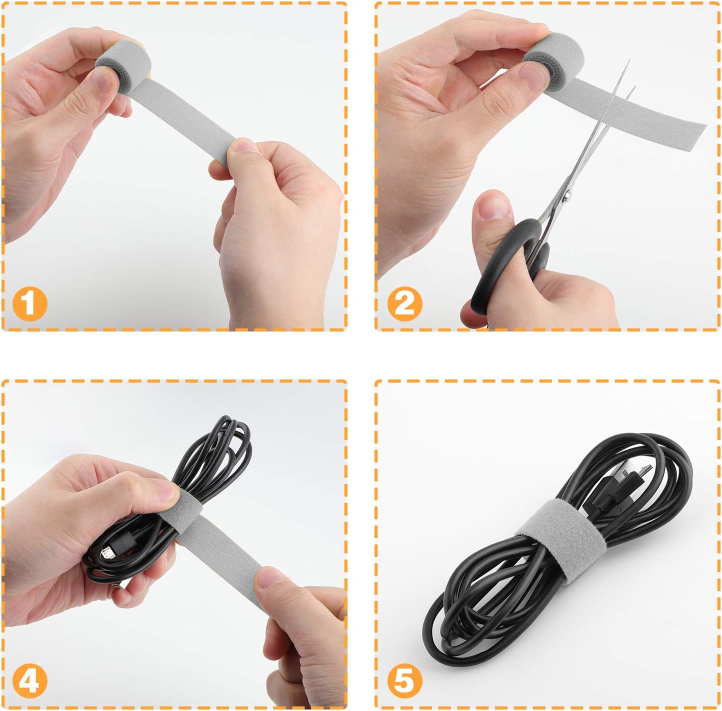 Reusable Fastening Tape Cable Ties 3/4 Inch Double Side Hook Roll (25 Yard, Grey)-VerdiqueGarden