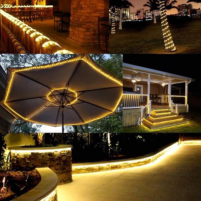 50ft 360 LED Rope Lights Outdoor, Connectable and Flexible Tube Lights with 8 Modes, Waterproof Indoor Outdoor LED Rope Lighting for Deck, Garden, Pool, Patio, Indoor Outdoor Decorations (Warm White)-VerdiqueGarden