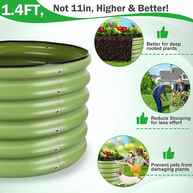 (2 Pack 2x2x1.4ft Galvanized Raised Garden Bed, Deep Metal Garden Bed, Large Raised Garden Beds Outdoor, Raised Beds for Gardening for Vegetables, Flowers, Fruits-VerdiqueGarden