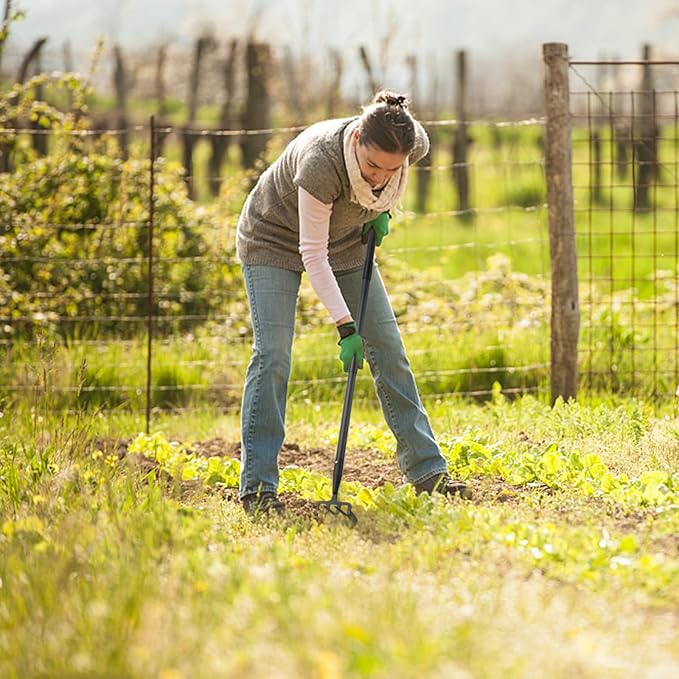 Hoe Garden Tools, 37-49 Inch Gardening Tools for Weeding, Stirrup Hoe Long Handle for Yard Weed Puller, Scuffle Hula Adjustable Weeding Loop Hoe for Lawn, Vegetable, Soil, Planting Black-VerdiqueGarden