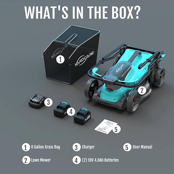 (2025 Model) YARDCARE 36V Brushless Cordless Lawn Mower with 2X4.0Ah Batteries, LED Display Screen, Electric Lawnmower with 5-Position Height Adjustment, 8 Gallon Grass Bag, Charger-VerdiqueGarden