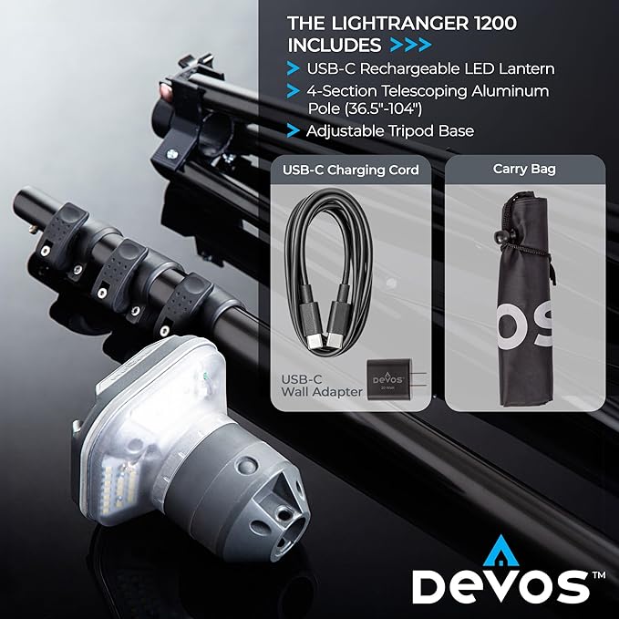 Devos Outdoor LightRanger 1200 - High-Performance LED Tripod Lantern with Adjustable Height, 1200 Lumens Brightness, and Long Battery Life.-VerdiqueGarden