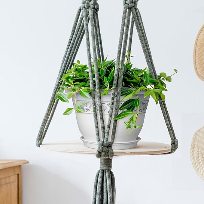 10 Inch Plant Pots with Drainage Hole - Lightweight Flower Pots for Herbs and Flowers - Home Decor Plastic Planters for Indoor Outdoor Plants- Pack of 4 (White, 10 inch)-VerdiqueGarden