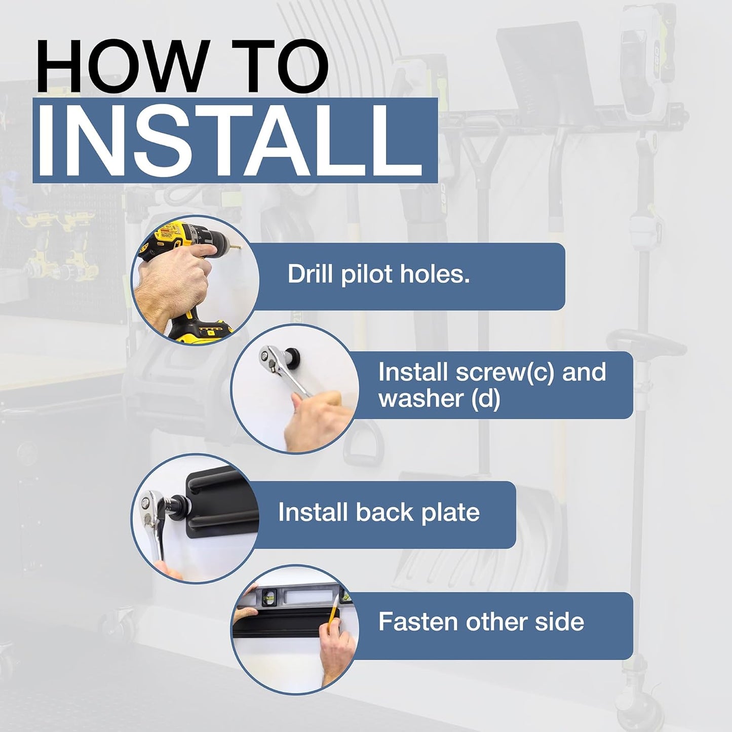 StoreYourBoard Garage Tool Organizer Wall Mount – Heavy Duty Garage Wall Organizer for Garage Organization and Storage, Broom Holder Wall Mount for Gardening Tools & Yard Tools – 64" Holds 600 lbs-VerdiqueGarden