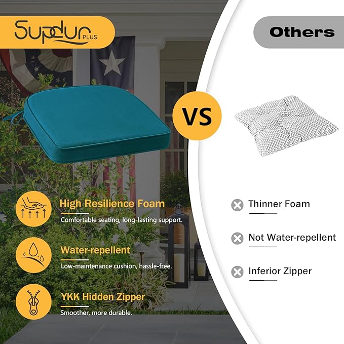 Outdoor Sunbrella Round Corner Seat Cushion, 17"x16"x2", Set of 4, Non Slip Seat Cushion Pads with Removable Cover for Patio Furniture, Garden Yard Lawn, Spectrum Peacock-VerdiqueGarden