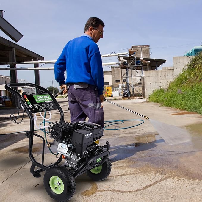 Gas Pressure Washer, 4200 PSI and 4.0 Max GPM Commercial Gas Power Washer, Spray Gun and Wand, 5 Nozzle Set, for Cars/Fences/Driveways/Homes/Patios/Furniture-VerdiqueGarden