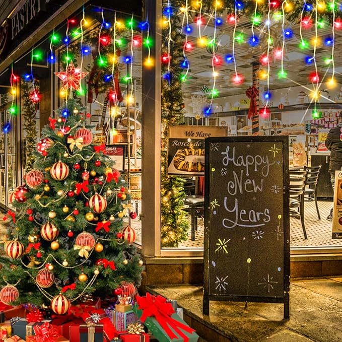 Hezbjiti Christmas Lights Decorations Outdoor, 800 LED 65.6 FT 8 Modes 150 Drops Fairy String Curtain Lights for Christmas Decor Eaves Window Party Yard Garden Indoor (Multicolor)-VerdiqueGarden