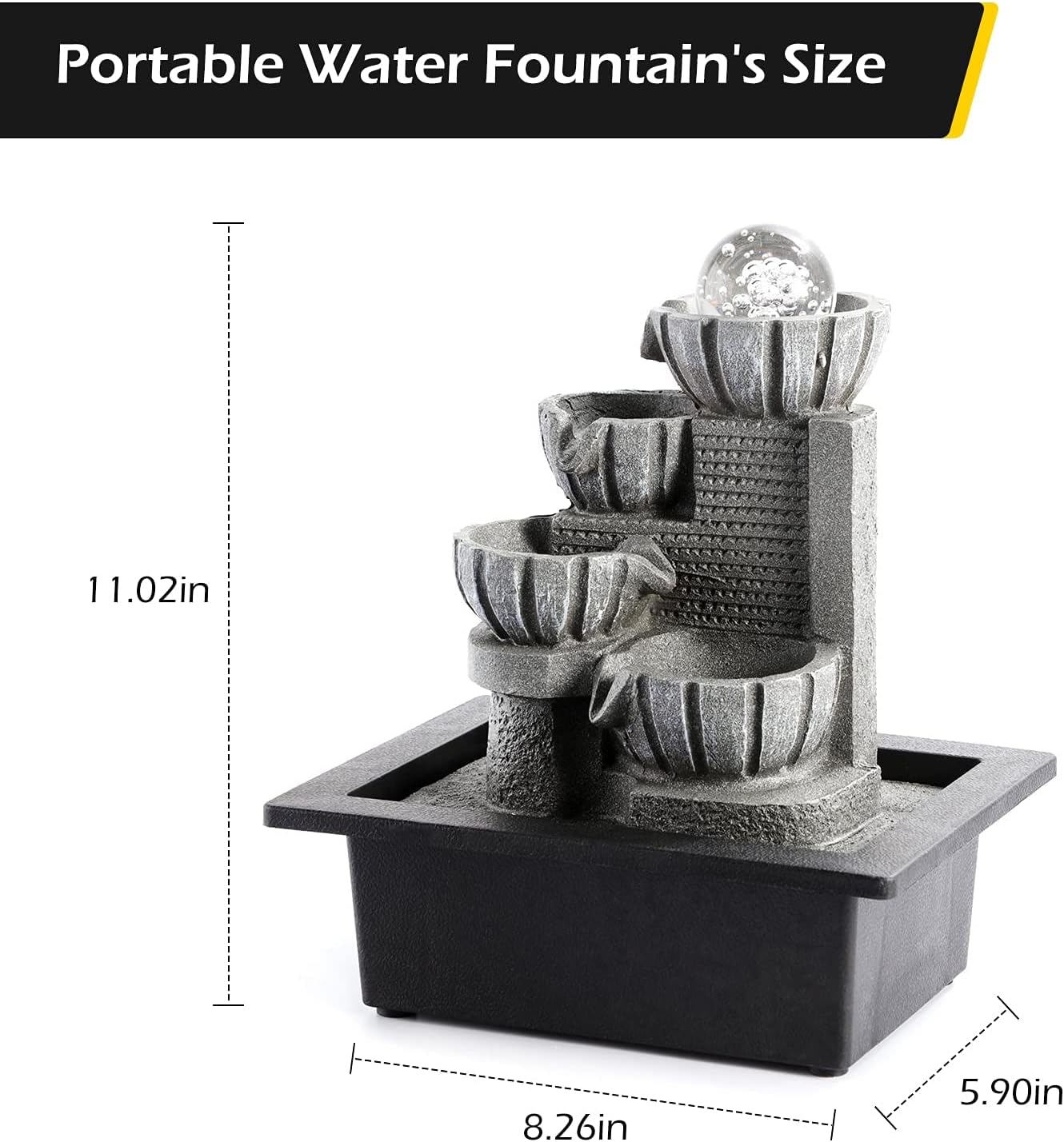 Dyna-Living Water Fountains Indoor Tabletop Water Fountain with LED Rolling Ball Feng Shui Waterfall Fountain for Modern Home Decor Office Living Room Decoration-VerdiqueGarden