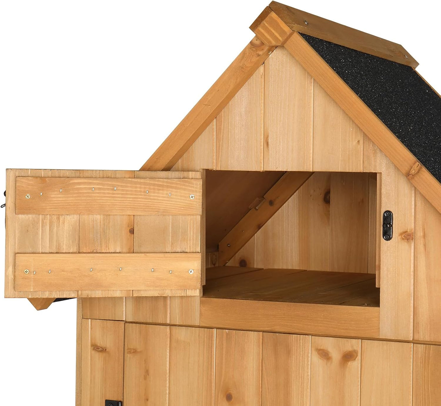 Outvita Outdoor Storage Cabinet, 70in Wooden Vertical Garden Tools Shed, Patio Storage Organizer with Latch & Waterproof Roof for Yard Deck Lawn Farmland Equipment(Natural)-VerdiqueGarden