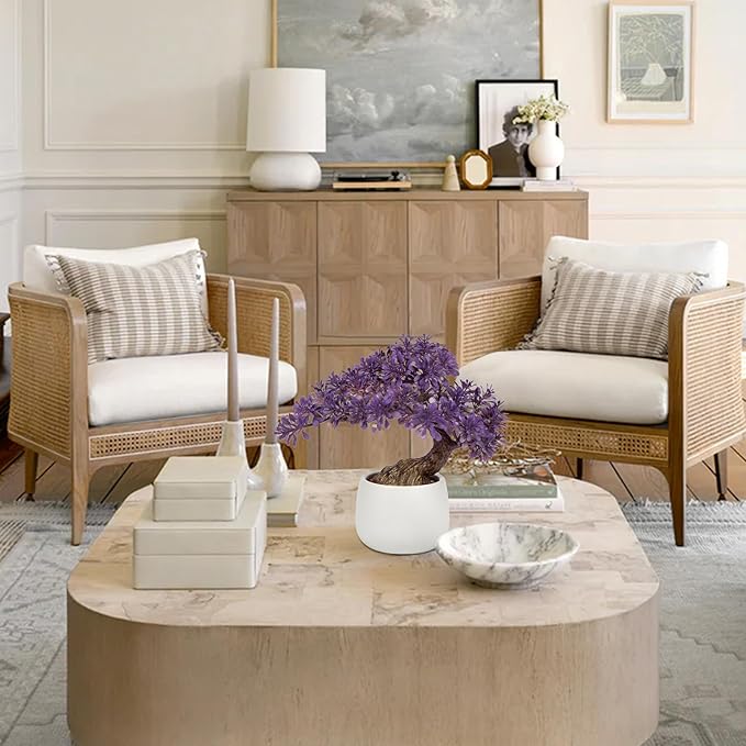 Purple Artificial Bonsai Tree Juniper Faux Plants Indoor Fake Plants Decor with Ceramic Pots for Home Table Office Desk Bathroom Shelf Bedroom Living Room Farmhouse Decorations-VerdiqueGarden