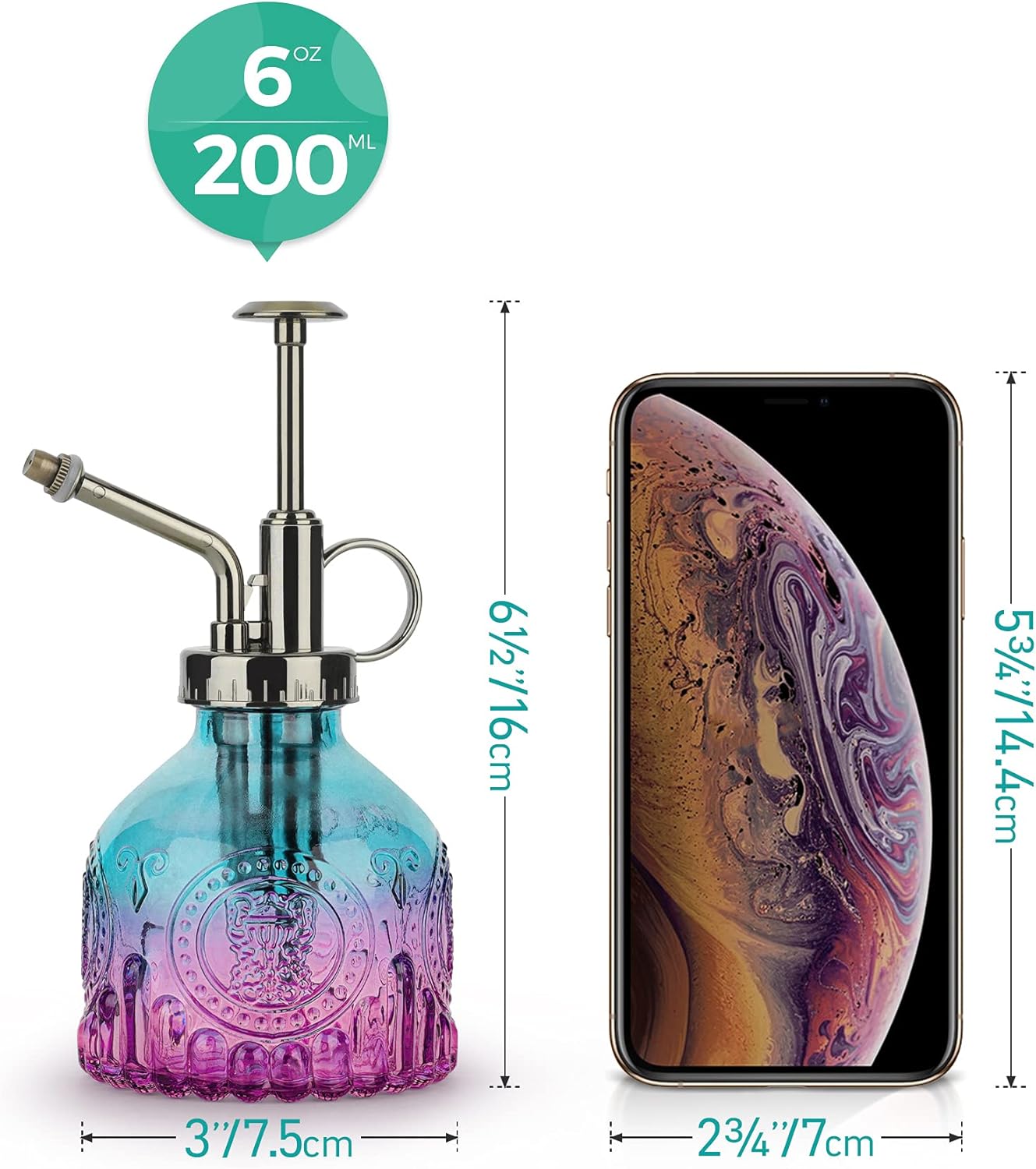 T4U Glass Plant Mister 200ML, Vintage Spray Bottle with Top Pump, Fine Mist Garden Flower Sprayer Small Decorative Spritzer Watering Can Gift for Indoor Outdoor Succulent House Plant (Gradient Color)-VerdiqueGarden