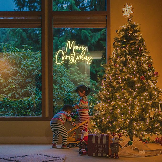 WLHOPE Merry Christmas Neon Sign,Warm White Christmas Neon Signs for Wall Decor,Dimmable Merry Christmas Led Signs for Christmas Party Backdrop Bedroom Window Bar Club Shop,Christmas Gift Decoration-VerdiqueGarden