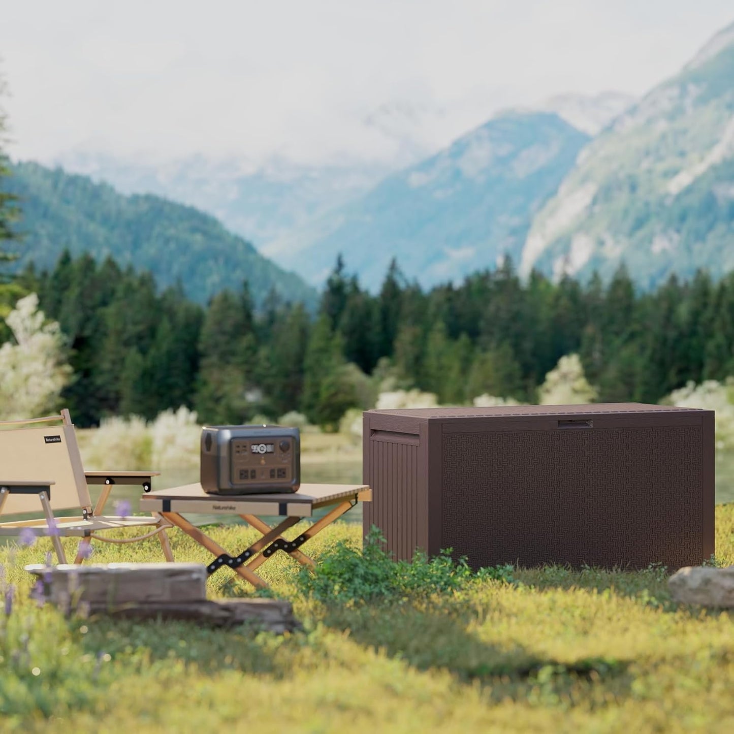 90 Gallon Outdoor Storage Box, Lockable Package Outside Storage Box Waterproof, Patio Cushions Deck Storage Boxes, Rattan Plastic Garden Hose Containers Resin Pool Storage Bins with lids, Brown-VerdiqueGarden