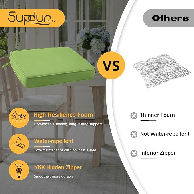 Outdoor Sunbrella Square Corner Seat Cushion, 19"x19"x3", Set of 4, Non Slip Seat Cushion Pads with Removable Cover for Patio Furniture, Garden Yard Lawn, Canvas Ginkgo-VerdiqueGarden