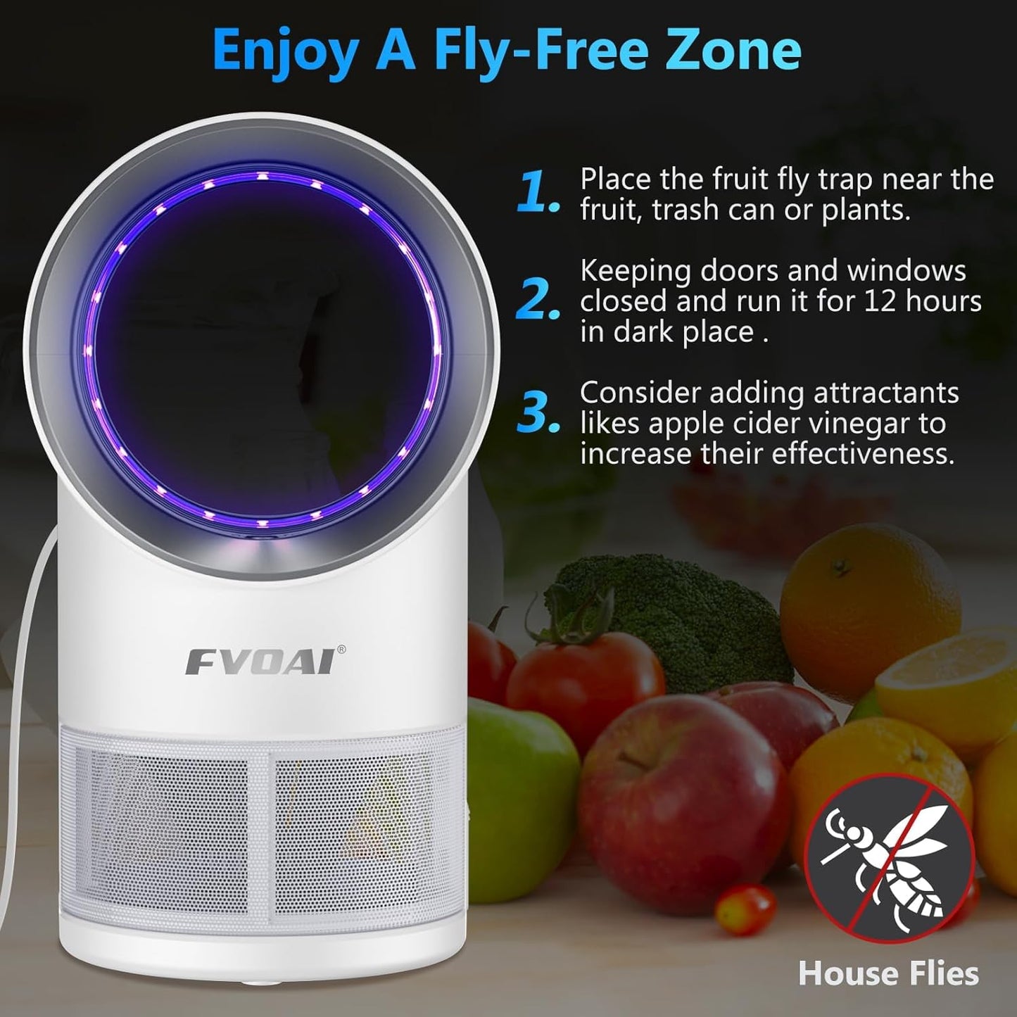 Fruit Fly Trap for Indoors, Fly Traps Indoor for Home Indoor Insect Trap with Suction, Time Setting, Bug Light & 10 Pcs Sticky Glue Boards (White)-VerdiqueGarden