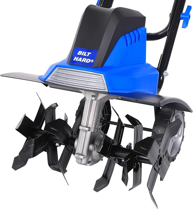 BILT HARD Tiller Cultivator 16 inch, 13.5 Amp 6 Steel Tines Tillers for Gardening Foldable, Electric Garden Rototiller with Adjustable Wheels-VerdiqueGarden