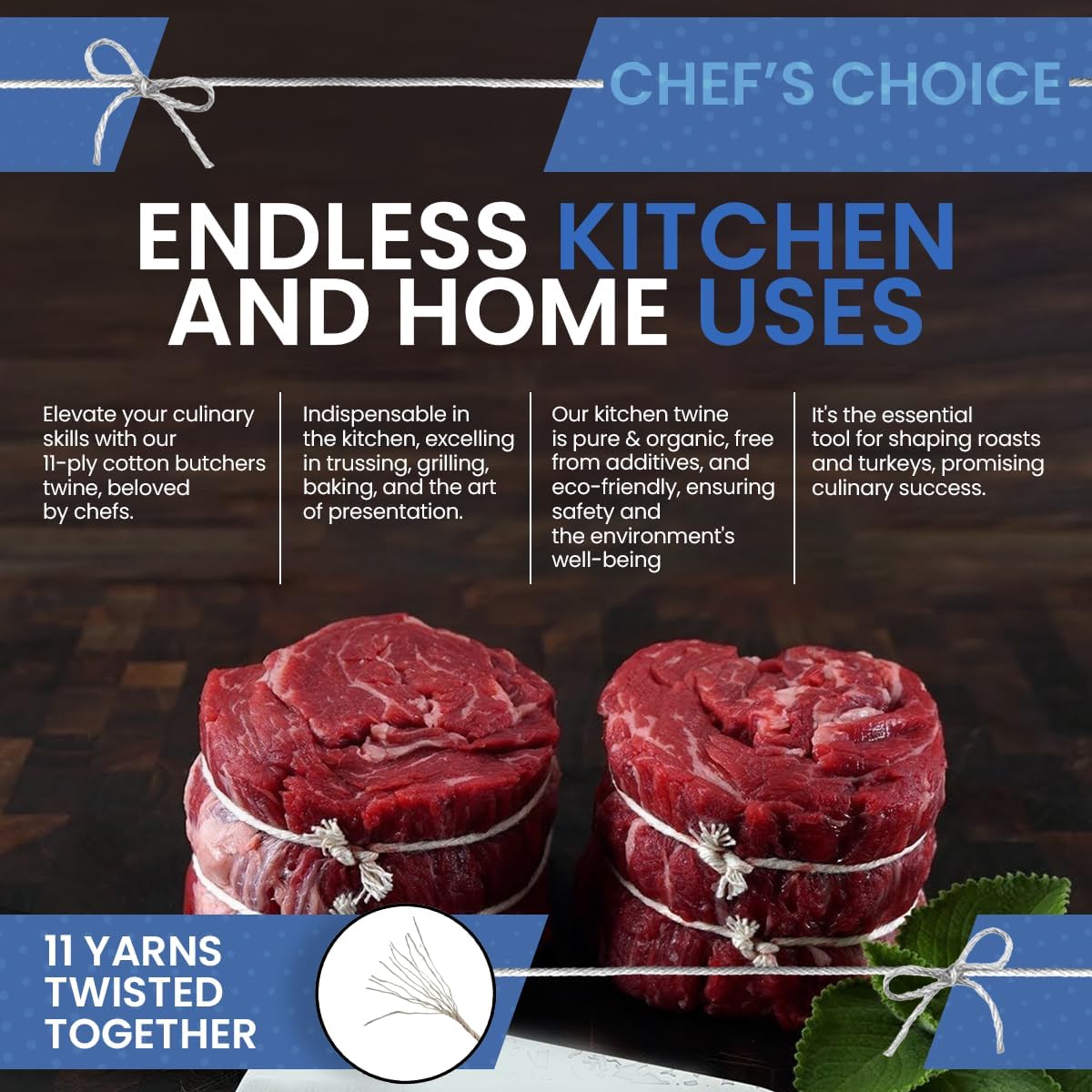 Organic Butcher’s Twine for Cooking & Trussing – 1.2mm Heavy-Duty Natural Cotton Kitchen Twine 200 Feet – Food-Safe, Oven-Safe String for Meat, Turkey, Baking, & Crafts-VerdiqueGarden