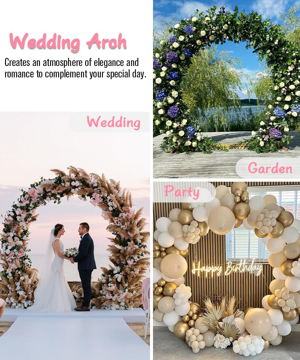 Queension Metal Arch Backdrop Stand 8Ft Wide 7Ft High, Wedding Arch Frame for Wedding Decorations, Balloon Arch Stand with Base for Ceremony, Outdoor Garden Arch Trellis for Climbing Plants, Gold-VerdiqueGarden