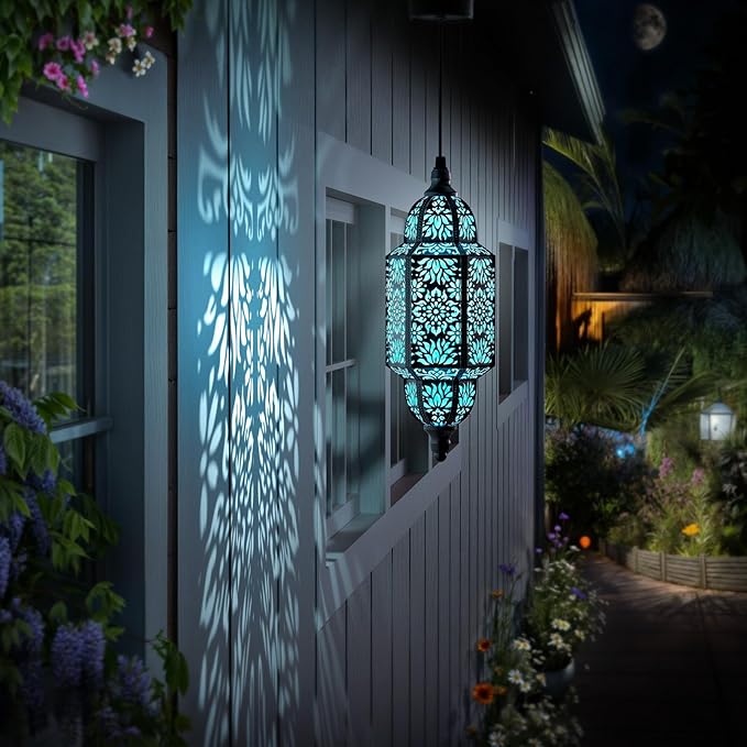 Twinkya 2 Pack Hanging Solar Lights Outdoor Garden Decorative Solar Lantern Waterproof Metal Moroccan Outdoor Decorations for Patio Pathway Yard Porch Backyard Garden Decor (Black, 2 Pack)-VerdiqueGarden